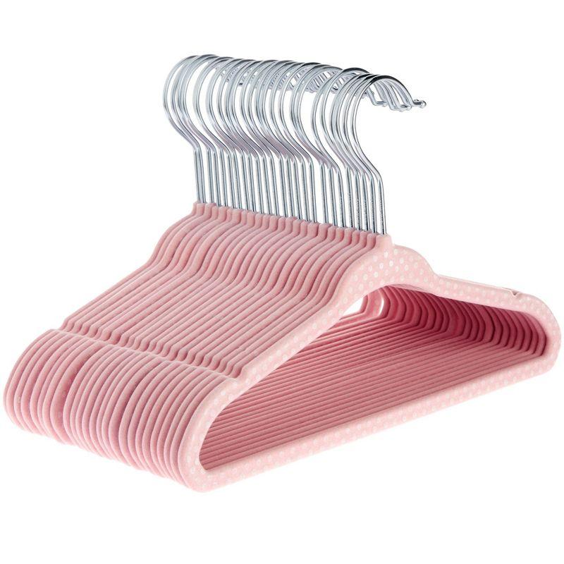 Juvale 50 Pack Pink Velvet Baby Clothes Hangers for Closet Storage, Children's Nursery, Kid's Closet, Slip-Resistant, 11 In