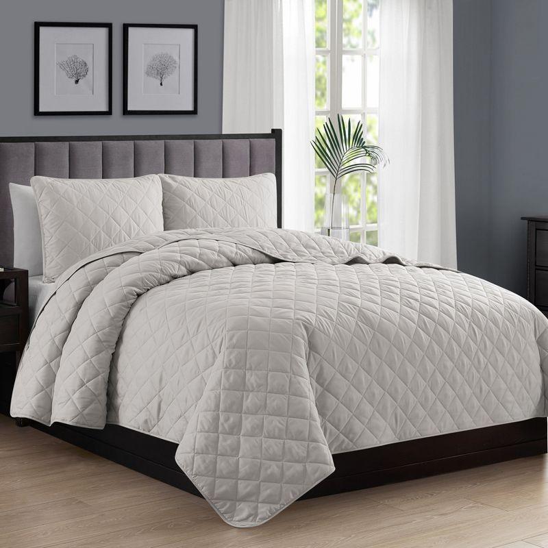 Swift Home | Essential Diamond Stitched 3-Piece Quilt Set Light Blue King/Cal King