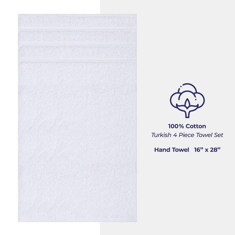 American Soft Linen 4 Pack Hand Towel Set, 100% Cotton, 16 inch by 28 inch, Hand Face Towels for Bathroom, Bright White