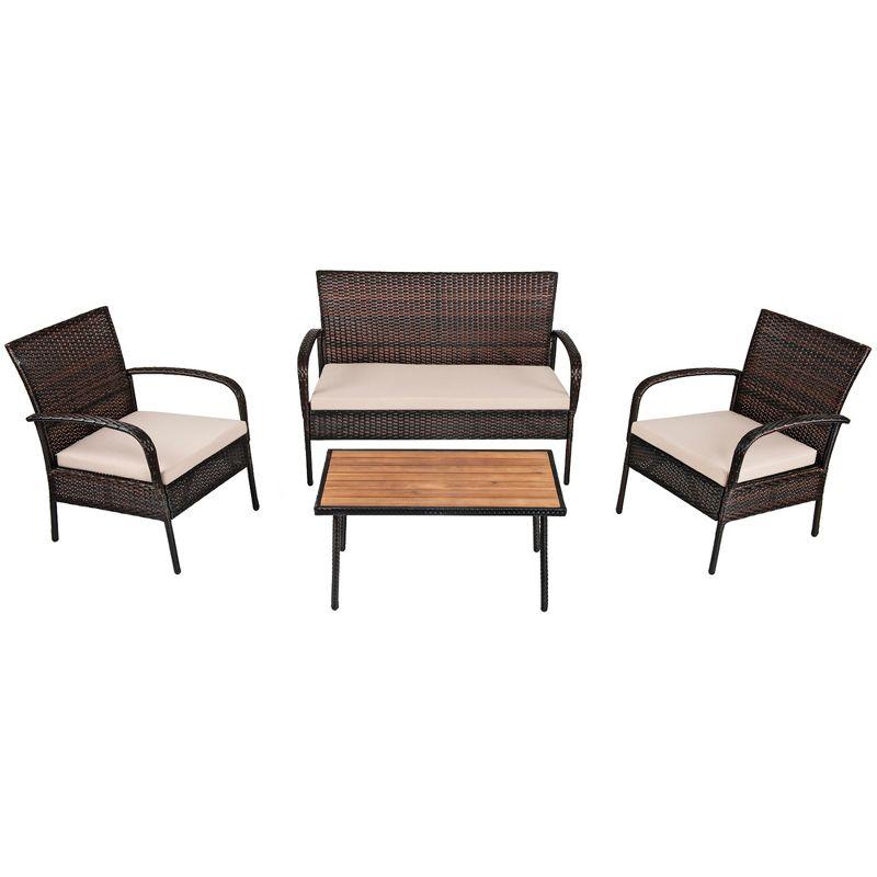 Tangkula 4PCS Cushioned Rattan Patio Conversation Set Outdoor Furniture Set