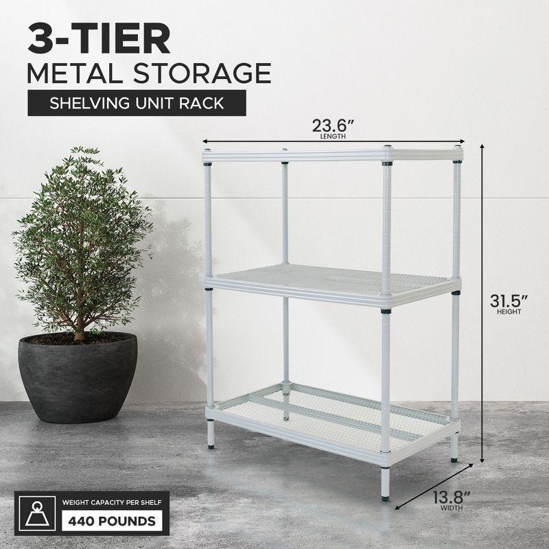 Design Ideas MeshWorks 3 Tier Full-Size Metal Storage Shelving Unit Rack for Kitchen, Office, and Garage Organization, 23.6” x 13.8” x 31.5,” Silver