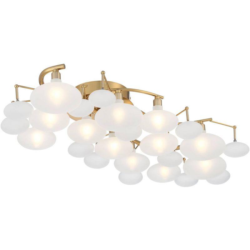 Possini Euro Design Lilypad Modern Ceiling Light Semi Flush Mount Fixture 30 1/4" Wide Warm Brass 12-Light Frosted Glass Shade for Bedroom Living Room