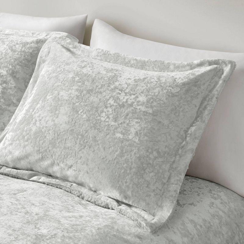 Twin/Twin XL Arabella Crushed Velvet to Faux Shearling Soft Reversible Teen Comforter Set Silver - Intelligent Design: Hypoallergenic Velvet Bedding