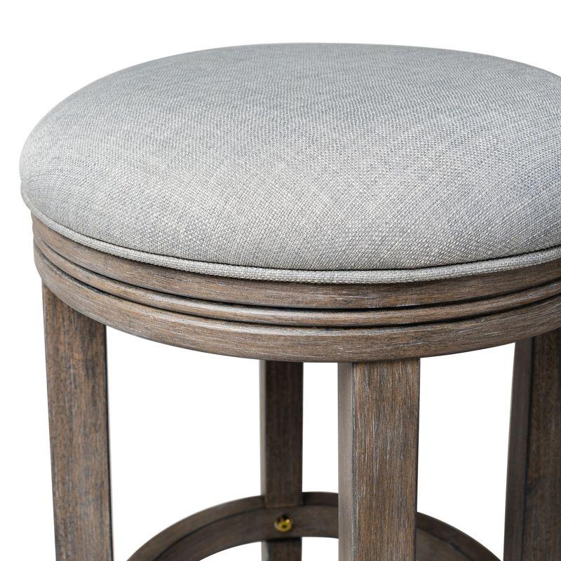 Maven Lane Eva Counter Stool in Reclaimed Oak Finish with Ash Grey Fabric Upholstery