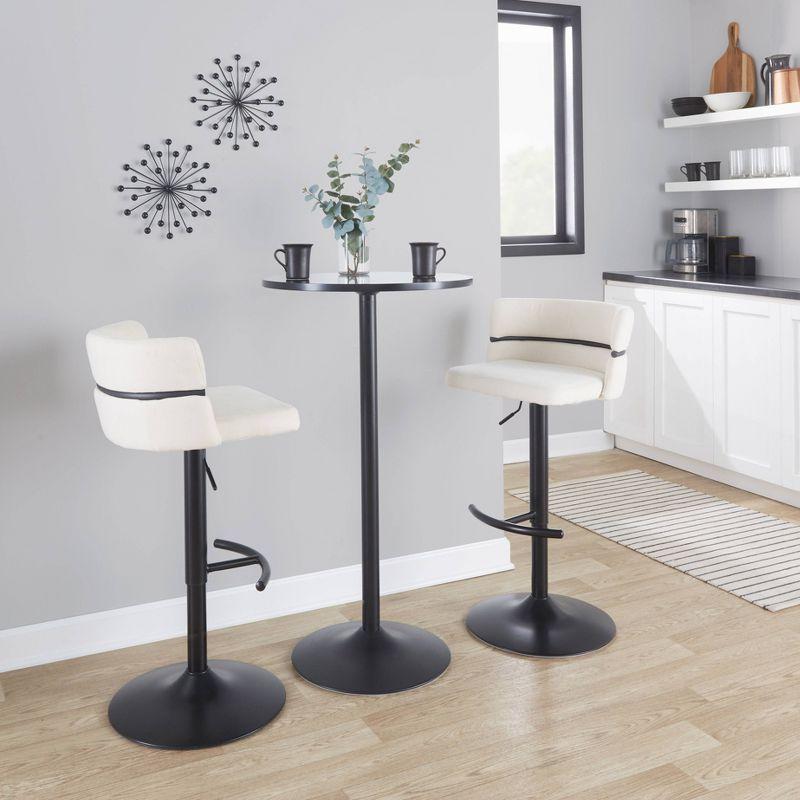 Set of 2 Adjustable Cream Fabric Swivel Barstools with Black Metal Base