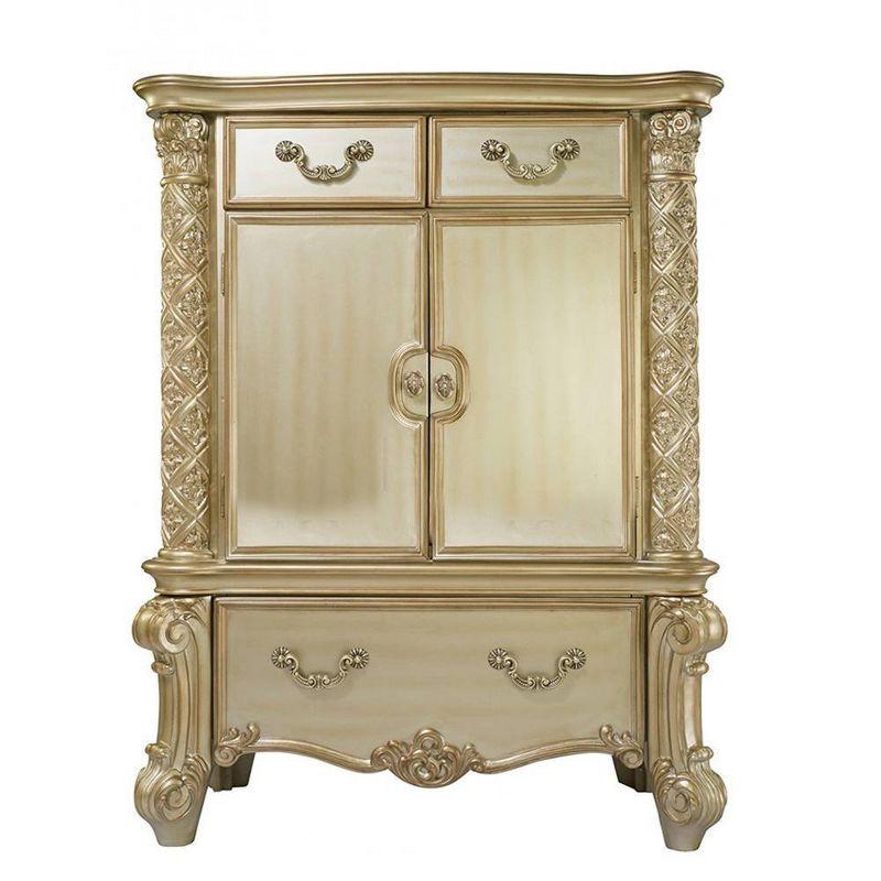 44" Vendome Bedroom Set Gold Patina/Bone White - Acme Furniture: Traditional Hand-Carved, 5 Drawers, 2 Doors