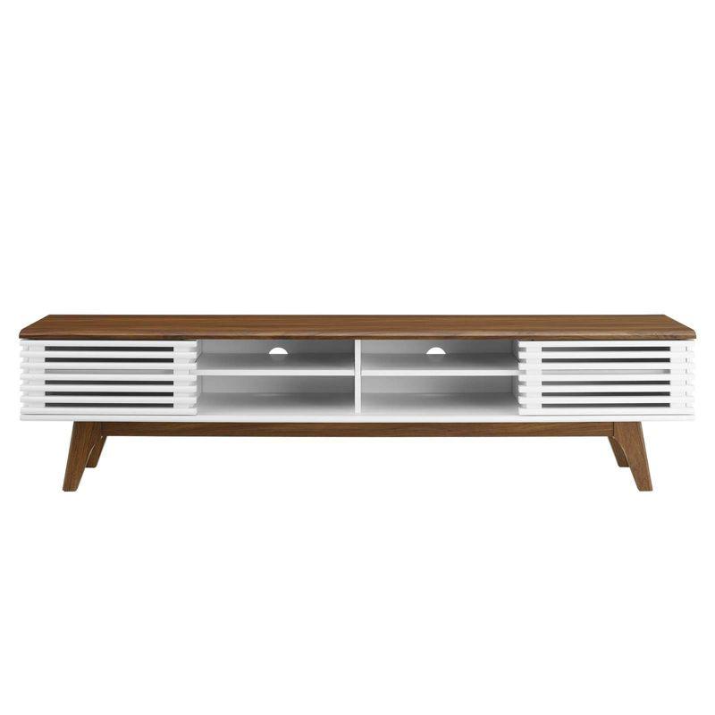 Render Entertainment Center TV Stand for TVs up to 78" Walnut/White - Modway: Mid-Century Design, Media Storage, Cable Management