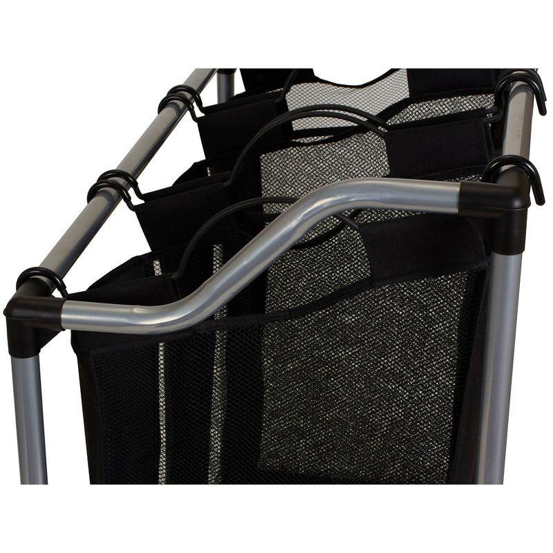 Household Essentials Triple Sorter Silver/Black: Rolling Clothes Hamper with Steel Frame & Sorter Bags