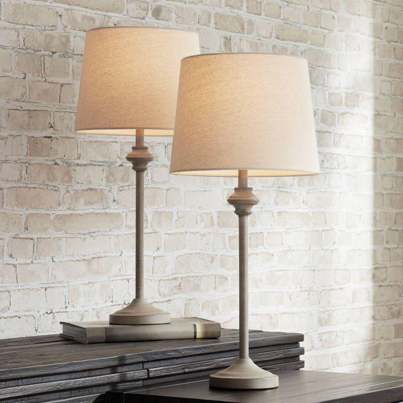 360 Lighting Lynn Country Cottage Buffet Table Lamps 26 3/4" High Set of 2 Beige Wood Oatmeal Drum Shade for Bedroom Living Room Bedside Nightstand