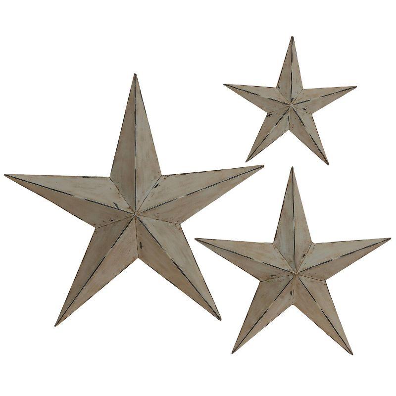 Set of 3 Light Brown Metal Star Wall Sculptures