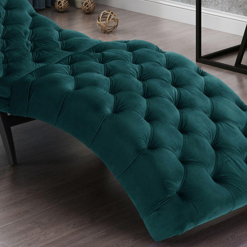 Elegant Teal Velvet Curved Chaise Lounge with Tufted Detail