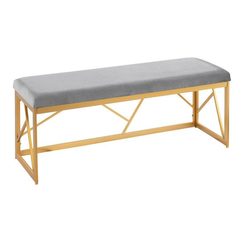 Folia 47" Gold Metal Frame Bench with Grey Velvet Cushion