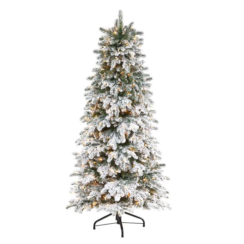 6ft Flocked Fir Artificial Christmas Tree with Warm White LED Lights