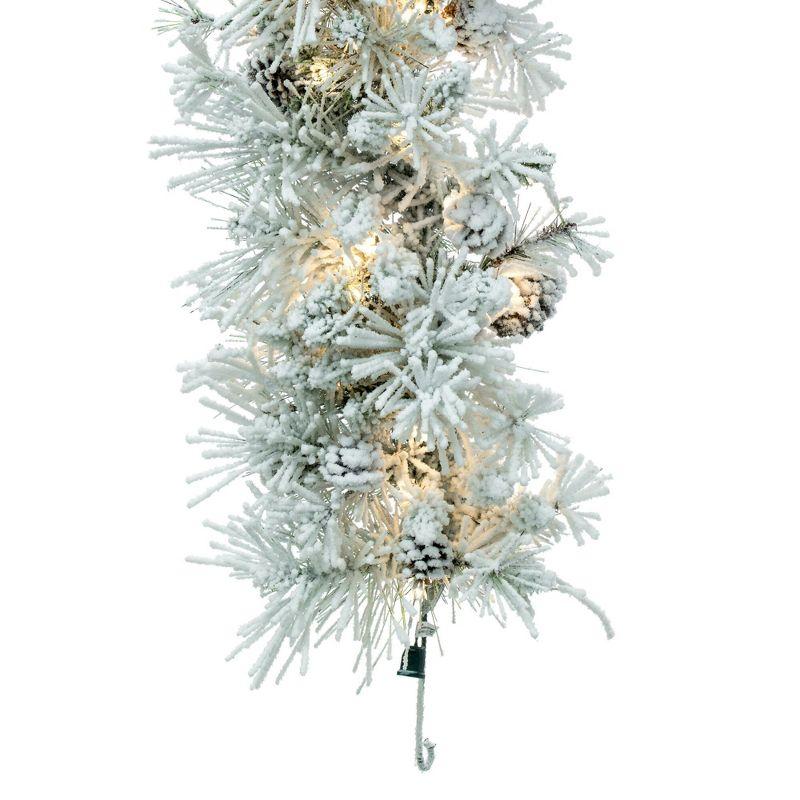Vickerman 9' Flocked Alberta Artificial Christmas Garland, Warm White LED Lights