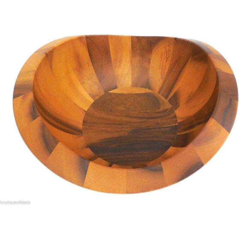 Nambe Bella Acacia Wood Salad Bowl w/ Servers,Bowl: 15" D x 8" H Servers: 13" L