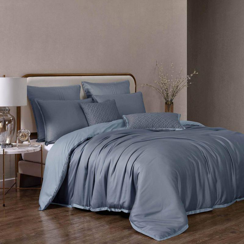 Sky Blue Queen Tencel Comforter Bedding Set with Decorative Pillows