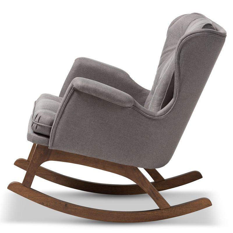 Maggie Mid Century Modern Rocking Chair: Upholstered, Walnut Finish - Baxton Studio