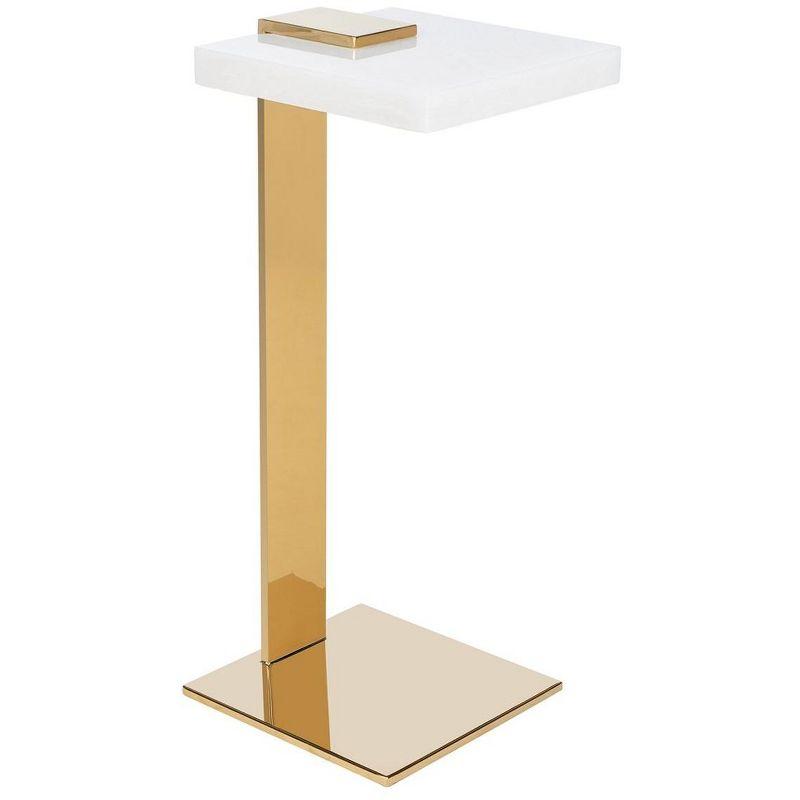 Elegant White Marble and Brass Square Drink Table