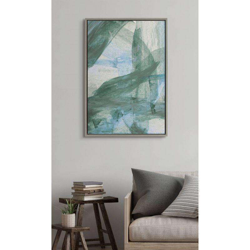 Green and Blue Abstract Canvas Art for Kids with Gray Frame