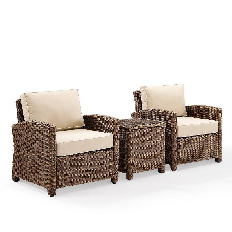 Bradenton 3pc Outdoor Wicker Seating Set with Two Chairs & Side Table Sand - Crosley