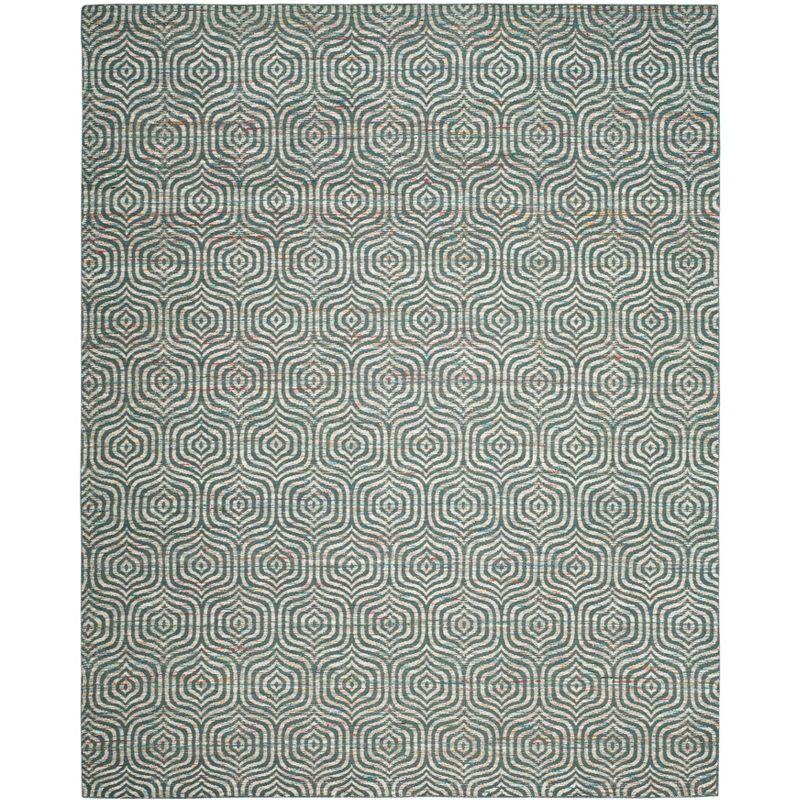 Blue Geometric Flat Woven Wool Cotton Area Rug 6' x 9'