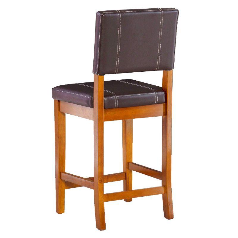Linon 24" Milano Padded Back and Seat Faux Leather Counter Height Barstool Brown: Rubberwood Legs, Upholstered, 275lb Capacity