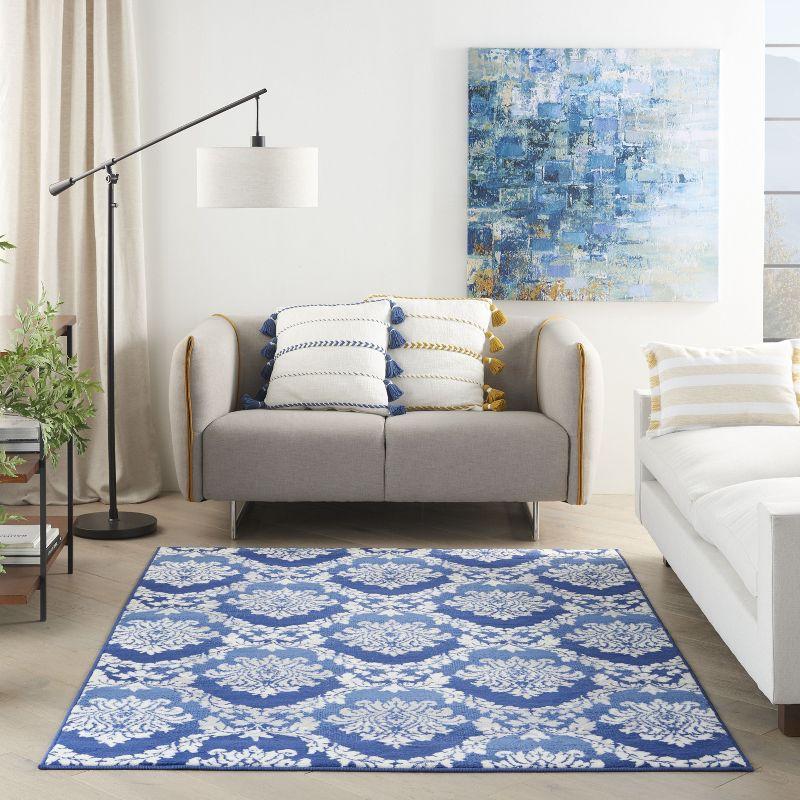 Blue Geometric 6' x 9' Stain-Resistant Synthetic Rug