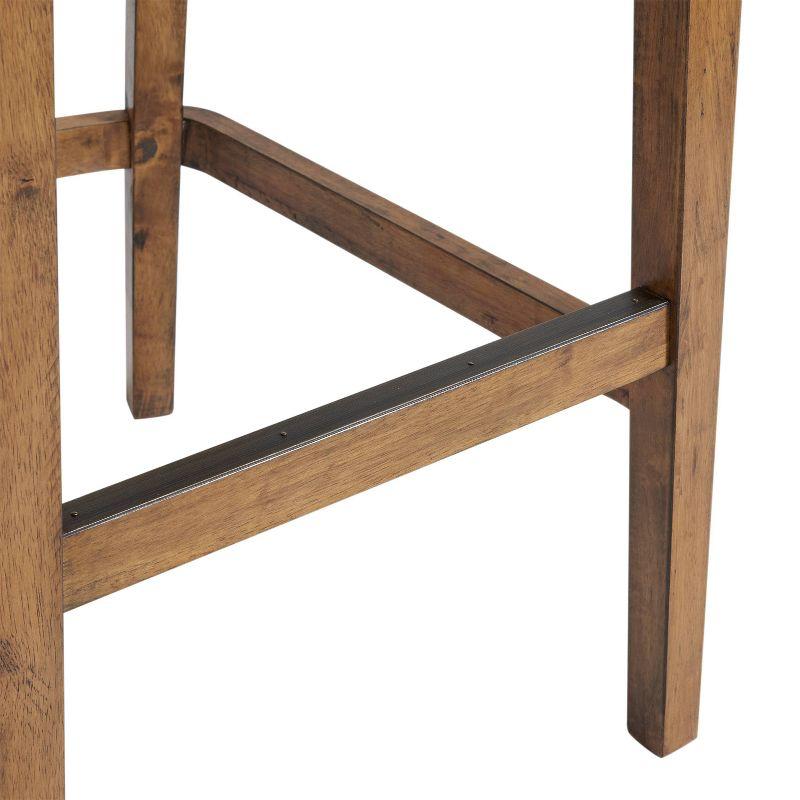 Alaterre Ellie Bar Height Stool, Back, Swivel Seat, Brown, Upholstered Padded Seat, Rubberwood Frame, Steel Memory Return Mechanism, Dimensions 19 in. W x 22 in. D x 46 in. H, Footrest, Metal Kick Plate