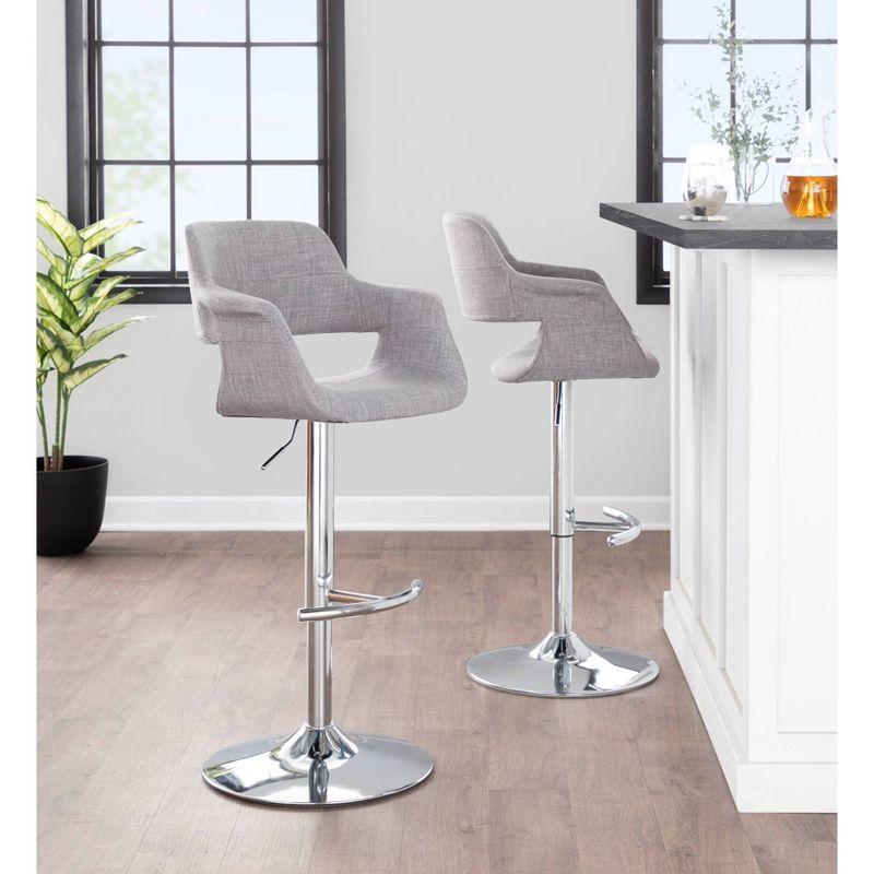 LumiSource Set of 2 Vintage Flair Adjustable Barstools Chrome/Light Gray: Mid-Century Modern, Swivel, Footrest, Upholstered