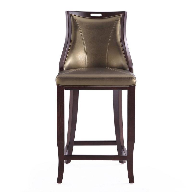 Elegant Hourglass Walnut & Bronze Faux Leather Barstools - Set of 3