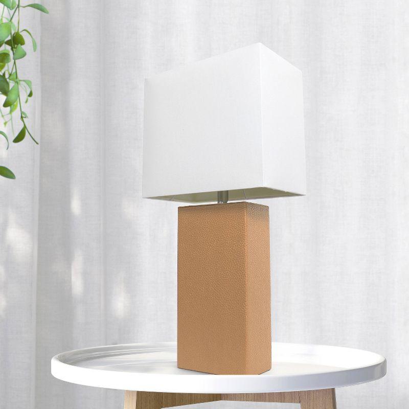 21" Lexington Leather Base Modern Home Decor Bedside Table Lamp with Fabric Shade - Lalia Home