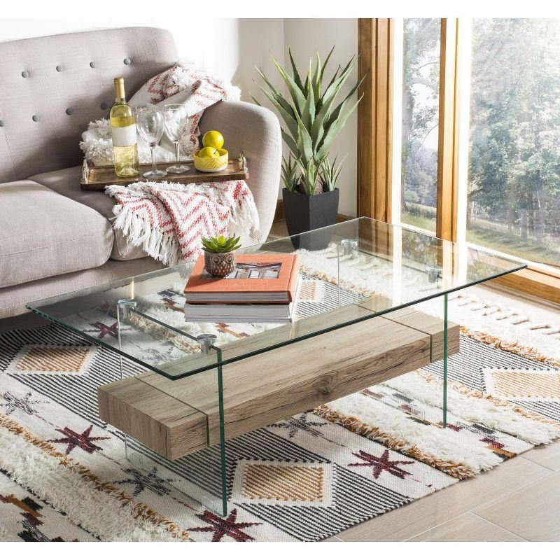 Kayley Coffee Table - Glass/Natural Wood Rack - Safavieh