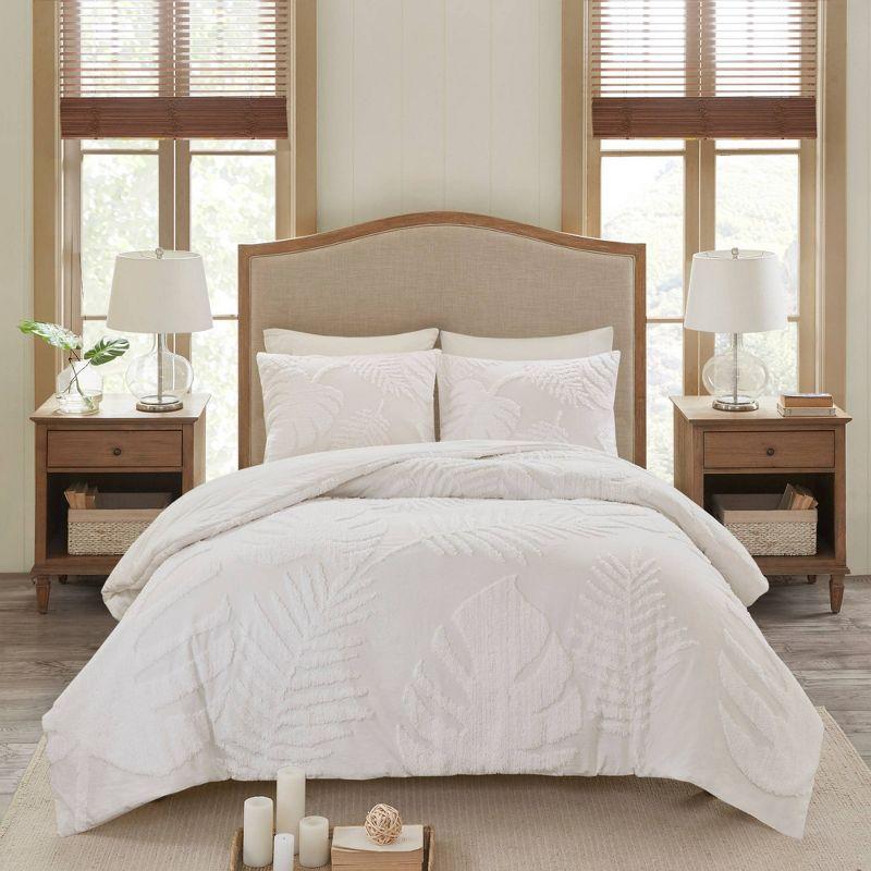Madison Park Bahari Tufted Cotton Chenille Palm Duvet Cover Set