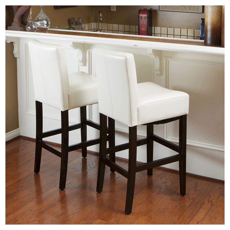 Lopez Contemporary Ivory Leather and Wood Counterstools, Set of 2