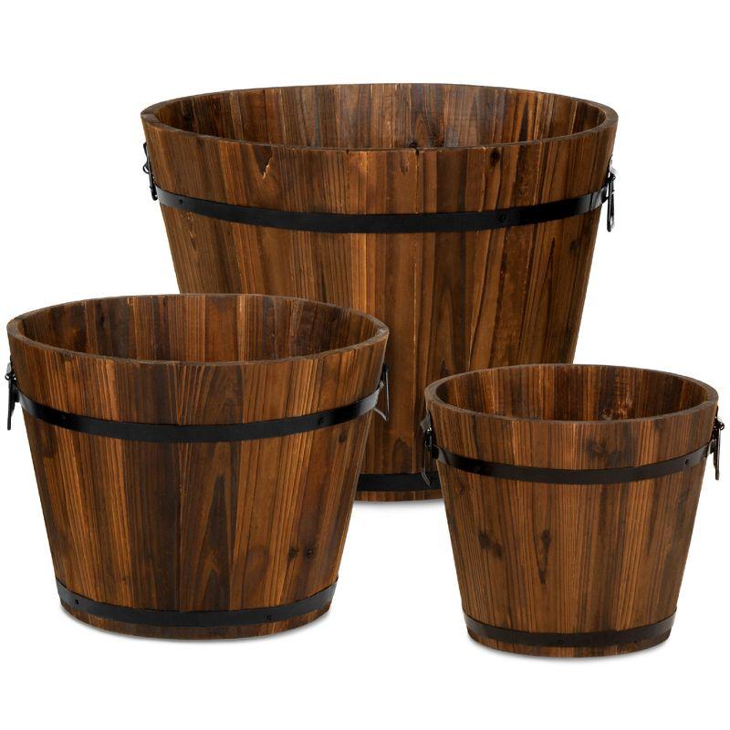 Rustic Wooden Barrel Trio Planters for Indoor & Outdoor Elegance