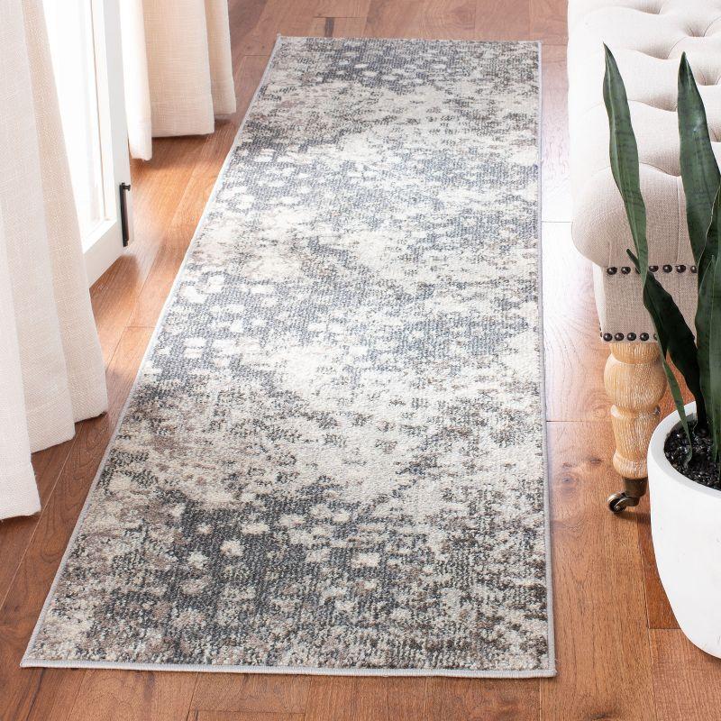 Gray and Beige Hand-knotted Synthetic Runner Rug