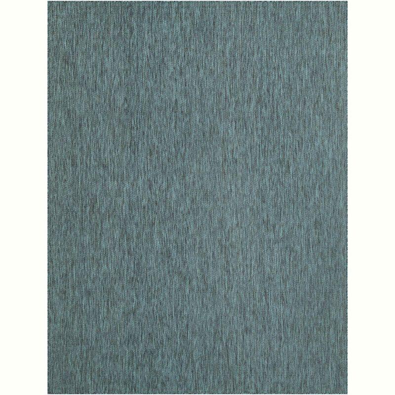 Teal and Navy Blue 9' x 12' Outdoor Flat Woven Rug