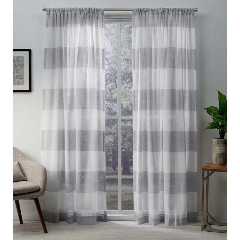 Darma Dove Grey Sheer Linen Rod Pocket Curtain Panels, 50x108, Set of 2