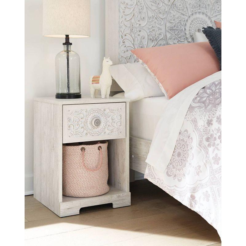 Whitewash Transitional 1-Drawer Nightstand with Open Shelf