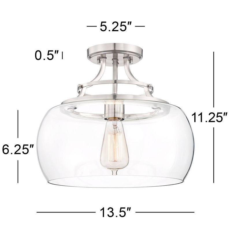 Franklin Iron Works Charleston Modern Industrial Ceiling Light Semi Flush Mount Fixture 13 1/2" Wide Brushed Nickel LED Clear Glass Shade for Bedroom