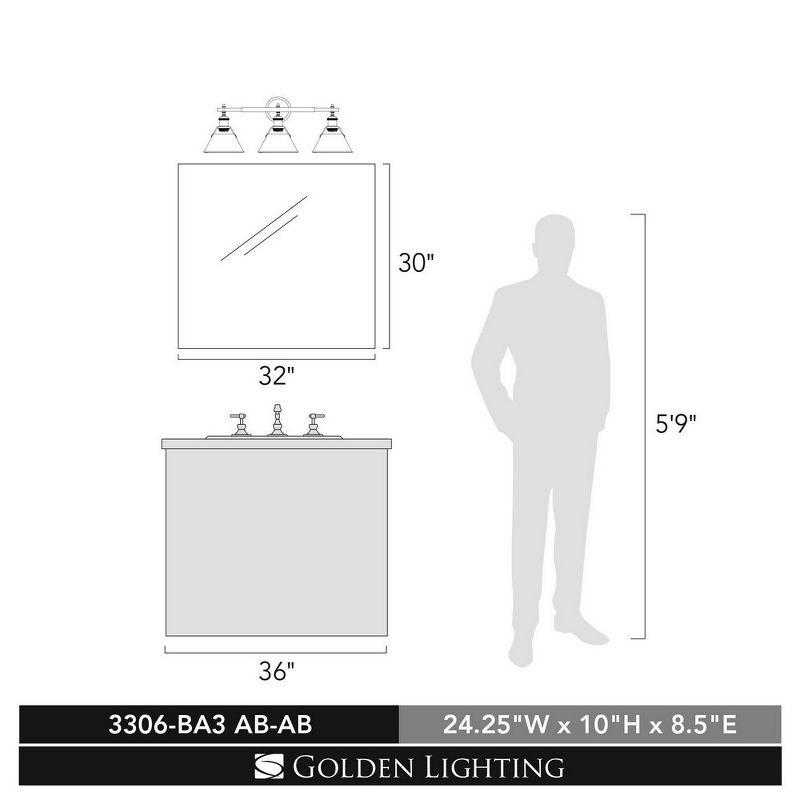 Golden Lighting Orwell 3-Light Vanity Light in Matte Black with Opal Glass