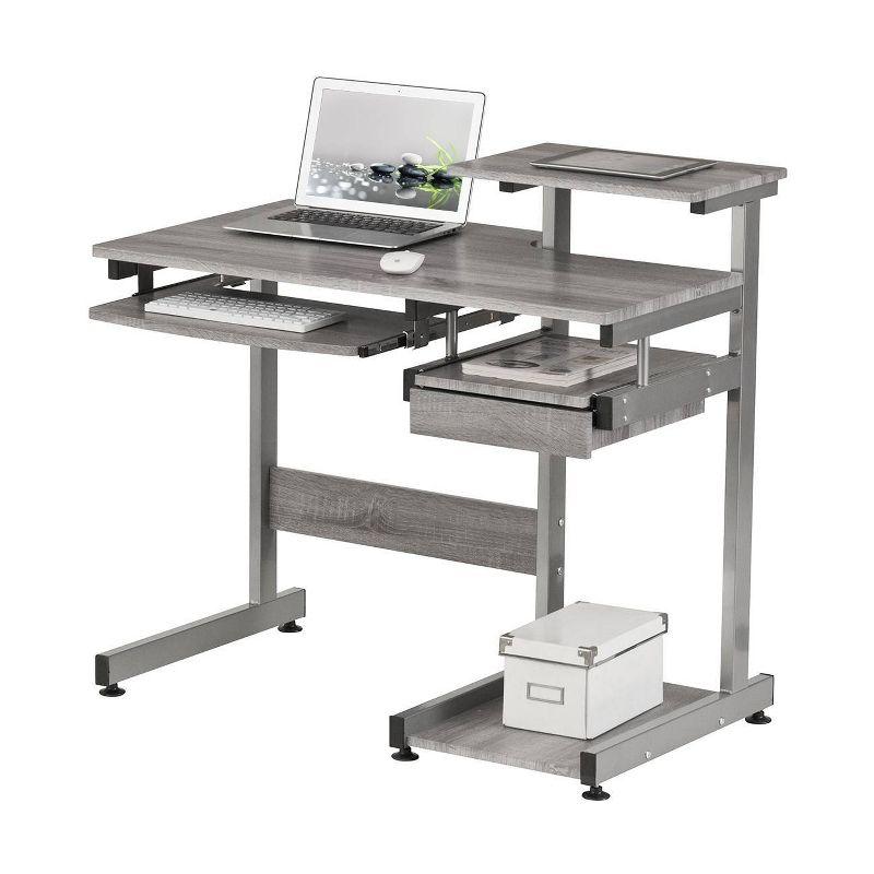 Complete Computer Workstation Desk Gray - Techni Mobili: With Drawer, Steel Frame, MDF Surface