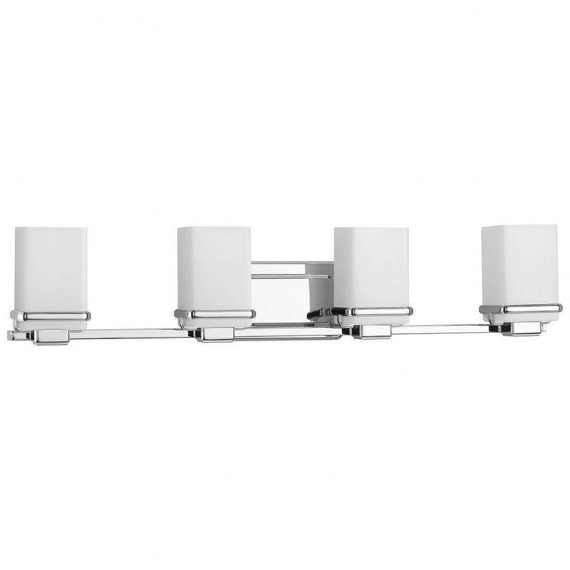 Progress Lighting Metric 4-Light Bath & Vanity, Steel, Polished Chrome, Etched Opal Glass Shade