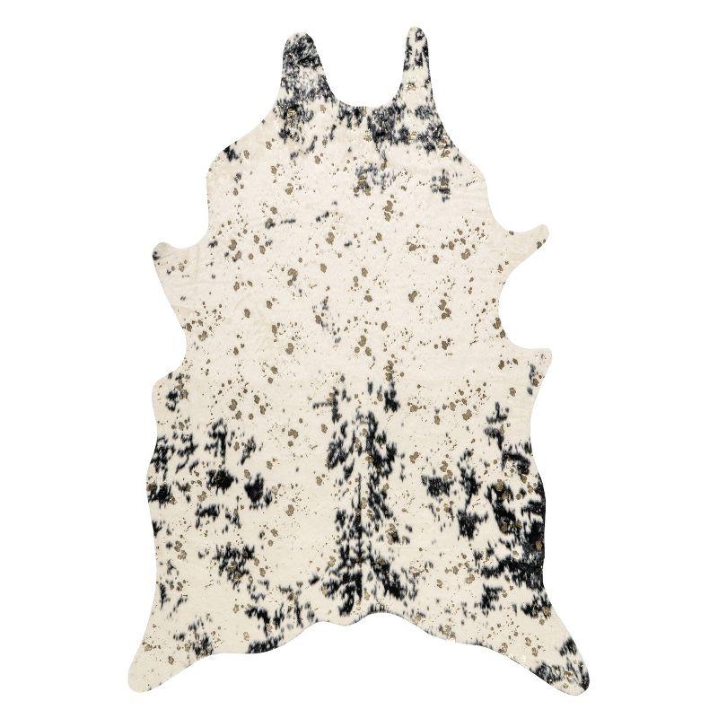 Chehalis Contemporary Faux Cowhide Power Loom Black/Gold Rug