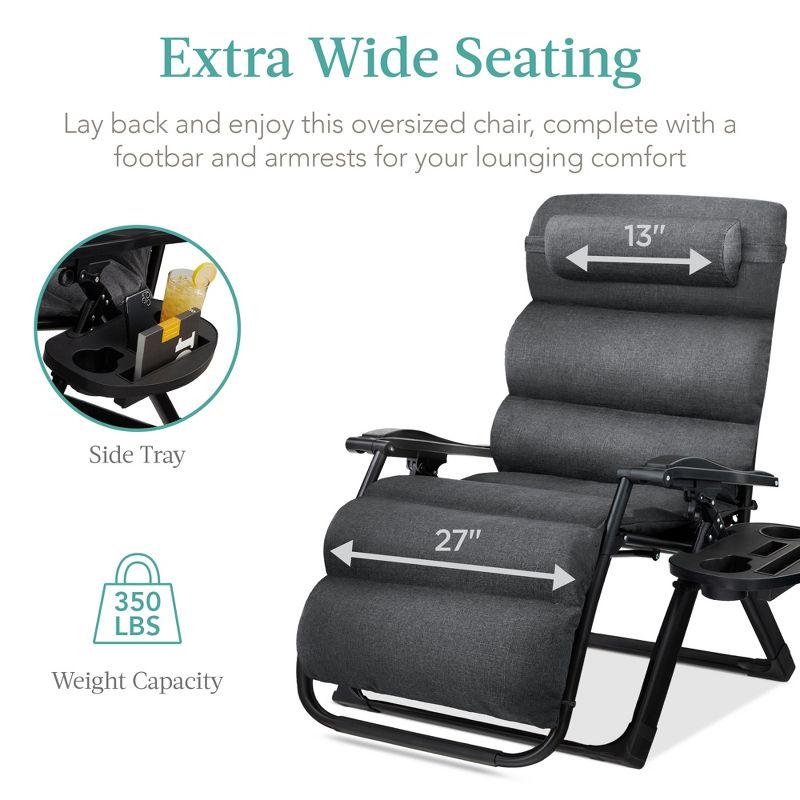 Best Choice Products Oversized Zero Gravity Chair, Folding Recliner w/ Removable Cushion, Side Tray