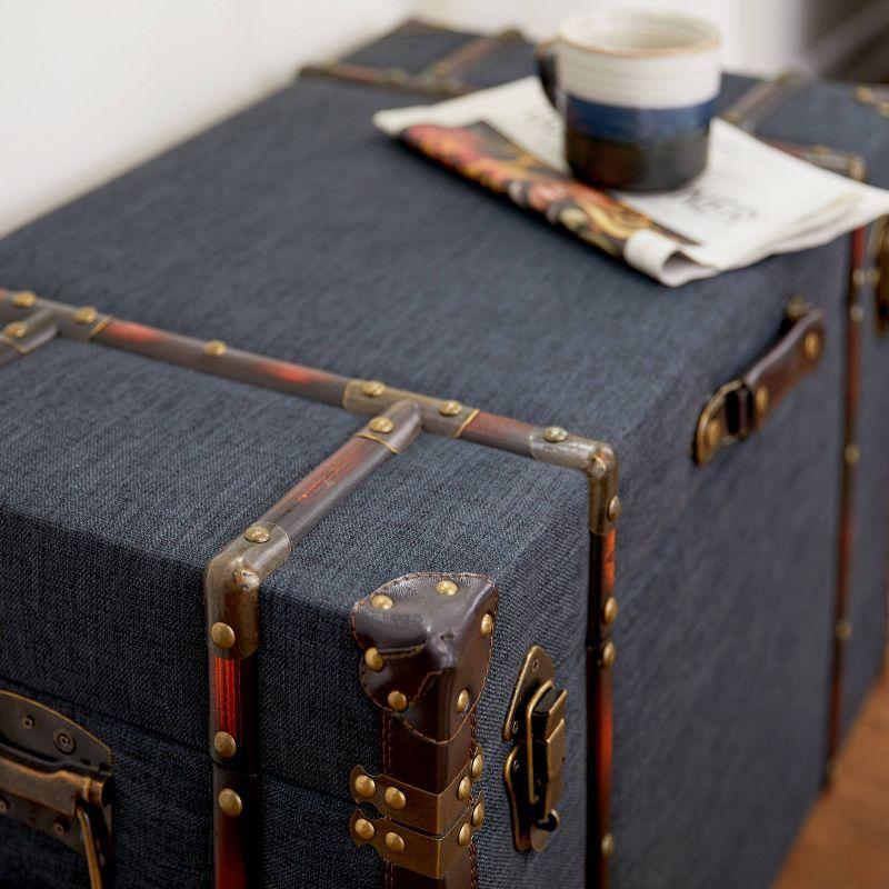 Set of 3 Traditional Wood Trunks Blue - Olivia & May: Upholstered, Linen, Leather, Brass Finishes, No Assembly Required