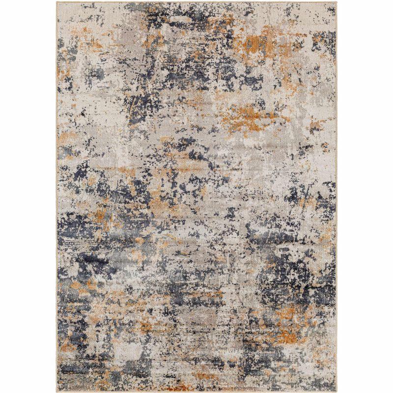 Gray and Mustard Washable Low Pile Area Rug 5'3" x 7'