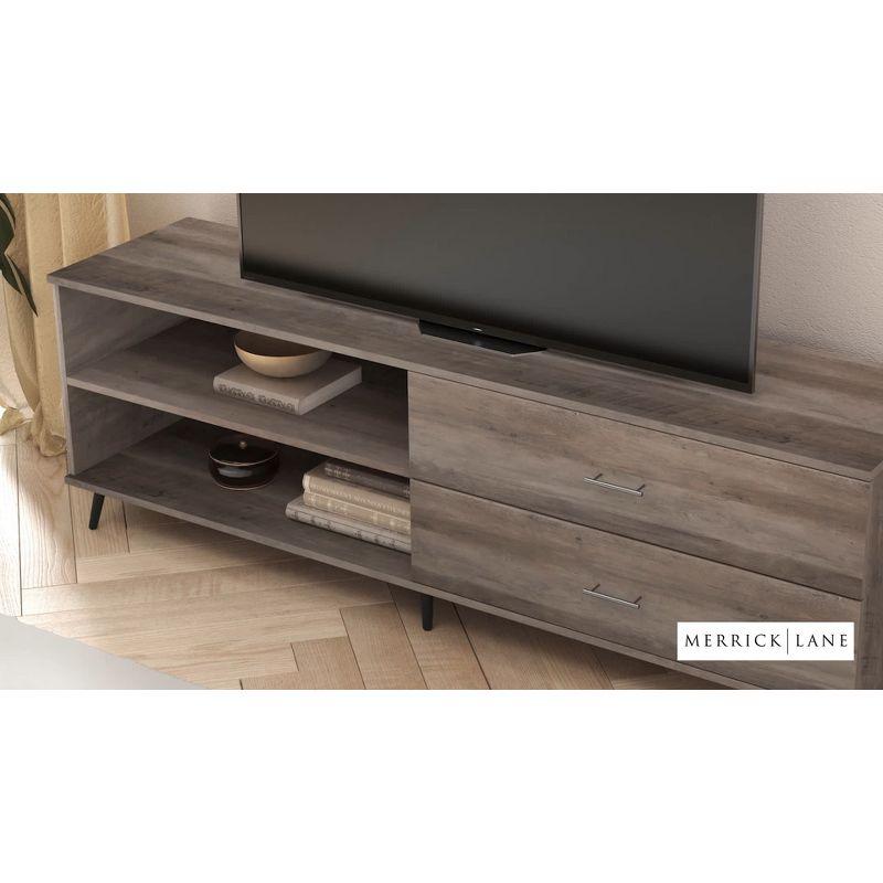 Merrick Lane Mid-Century Modern TV Stand for TV's up to 60" with Adjustable Shelf and Two Drawers in Walnut