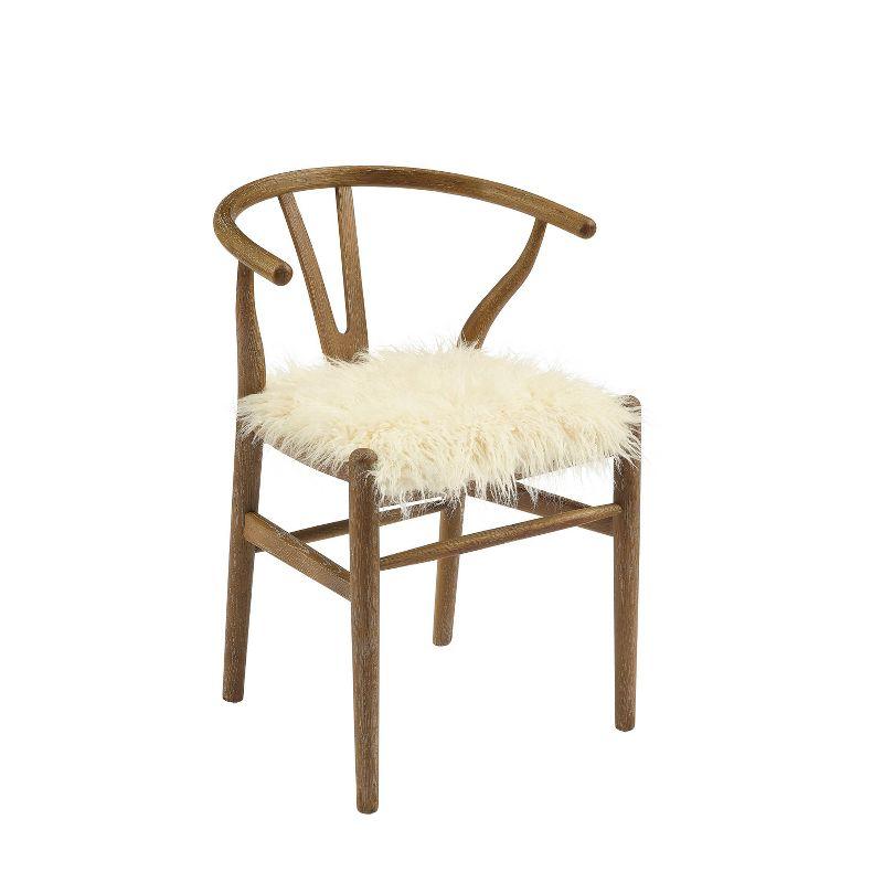 Ellis Mid-Century Wishbone Faux Fur Dining Chair White - Linon: Plush, Armless, Wood Legs