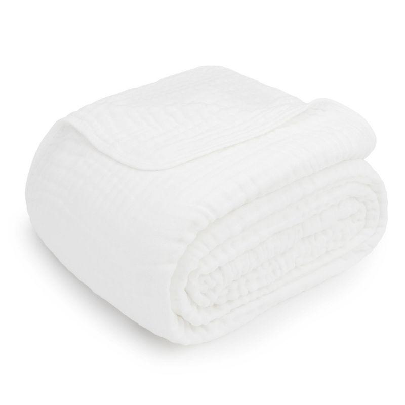 White Cotton Muslin Reversible Queen Throw Blanket